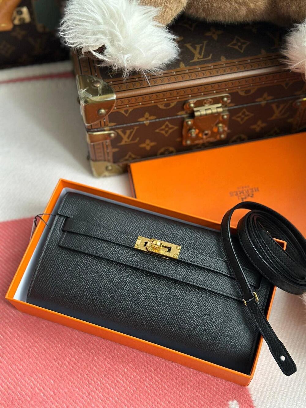 MUST BUY!!! HERMES KELLY WALLET ON CHAIN WOC EPSOM BLACK GHW Y 2020 FULL SET
